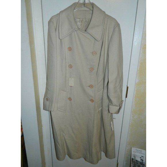 Vintage Jackets & Blazers - New 1976 Khaki Beige Double Breasted Dress Coat